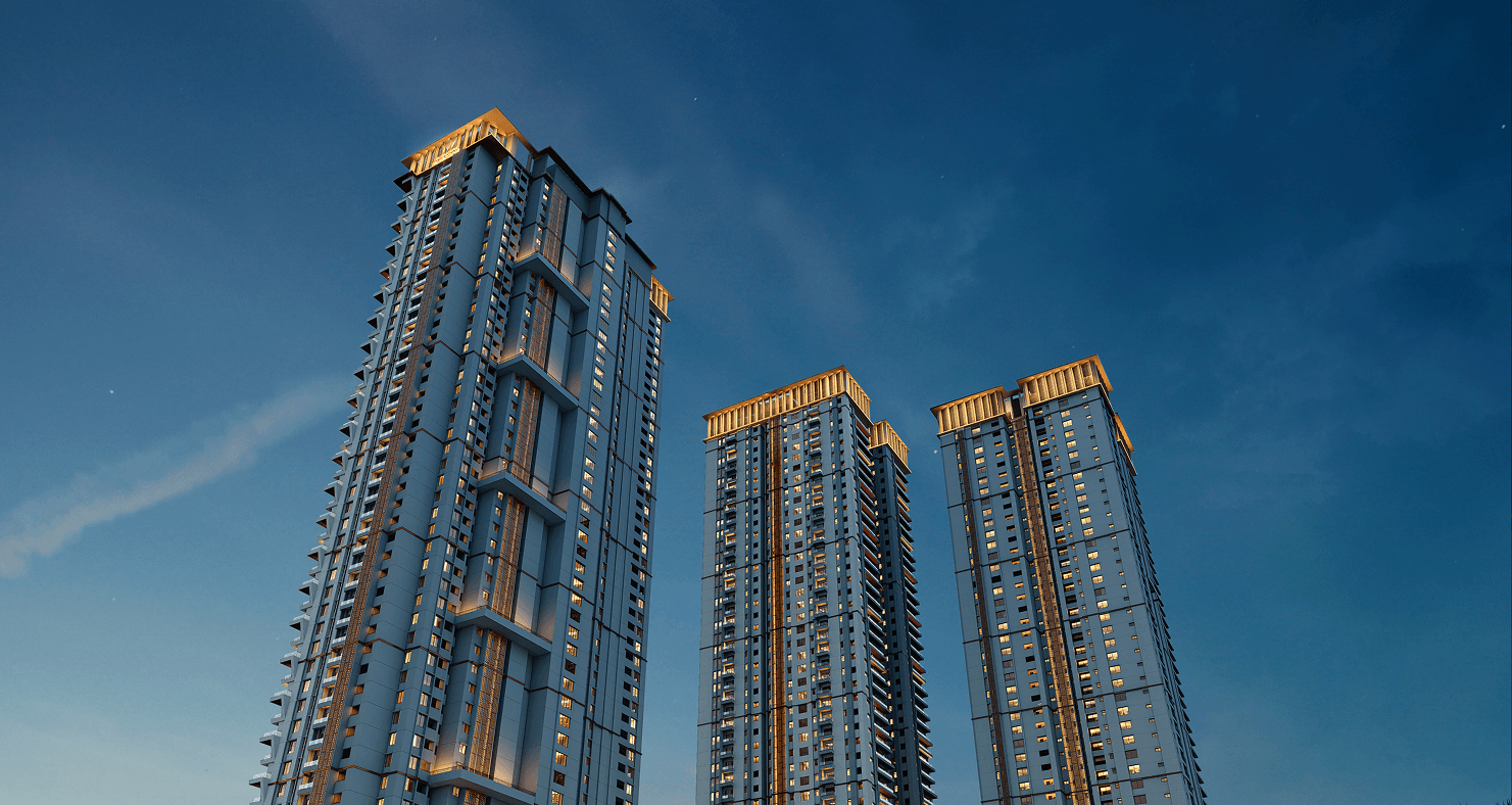 Residential towers at Sumadhura Palais Royale in Kokapet, Hyderabad, shown in a developer rendering